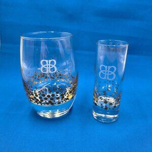Vintage Baileys Irish Cream Gold Confetti Dot Lowball Rocks & Tall Shot Glass